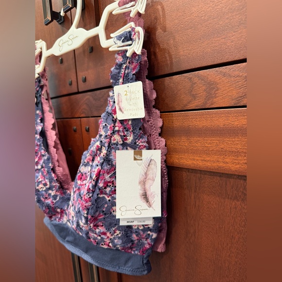 Jessica Simpson NWT Sz S 2Pk Multicolor Floral & Purple Lace Bralettes (I051) - Picture 2 of 7